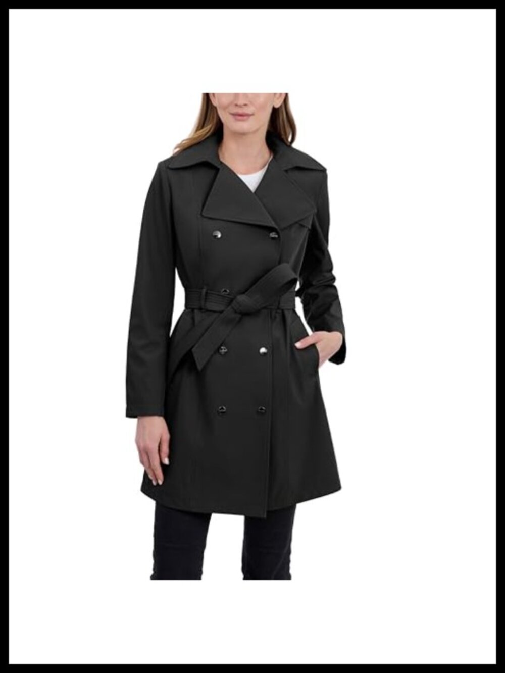 Double Breasted Trench Coat Detachable Hood Belt